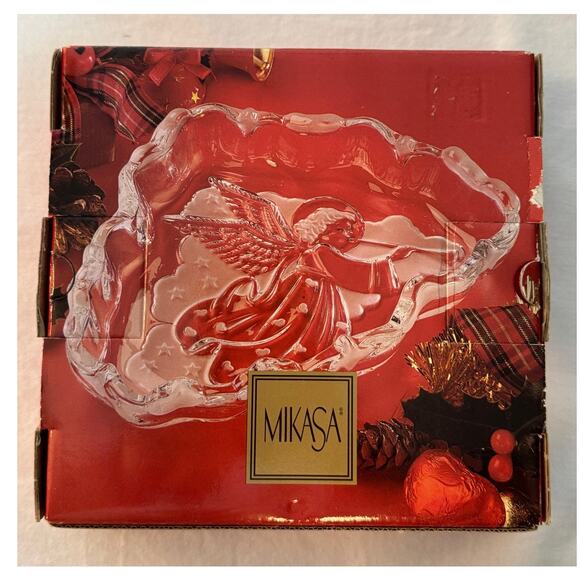 Mikasa Crystal Frosted Glass "Angel Music" Dish Germany 7.75” Christmas - Picture 2 of 6